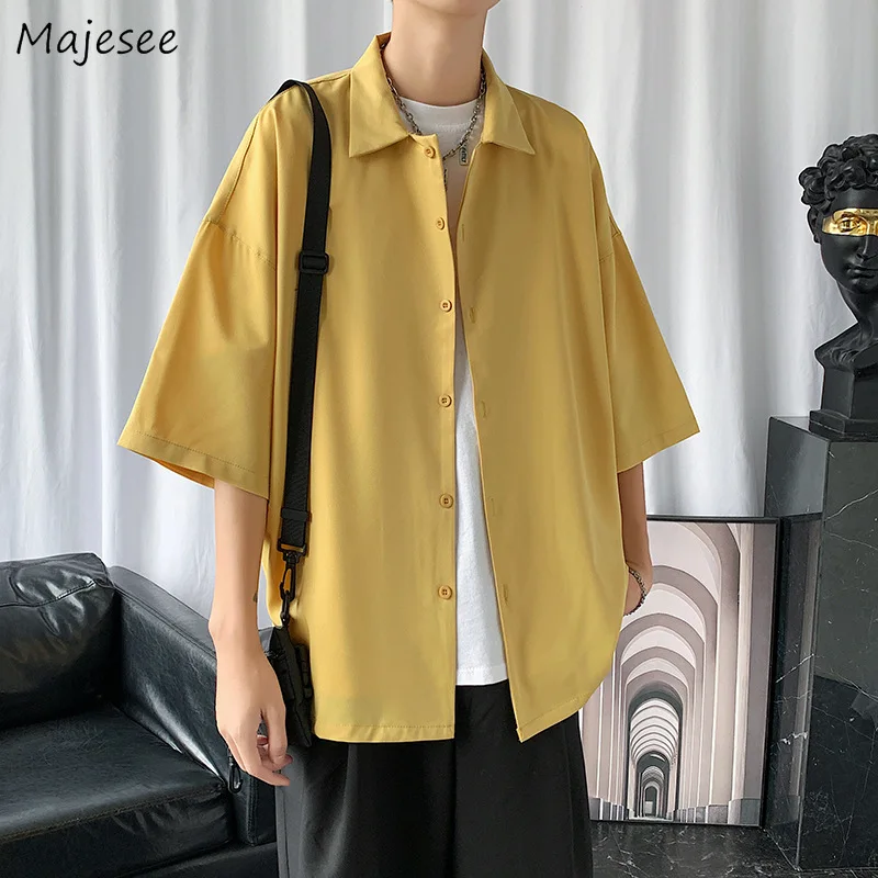 

Men Shirts Summer Hip Hop Fashion High Street College Teens Korean Japanese Stylish Thin Рубашки Comfortable Simply Handsome Ins