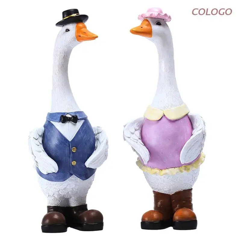 

Funny Duck Statues Cute Resin Couple Duck Statue Courtyard Decoration Gentleman Goose Figurine Home Ornament Garden Gift D0LD