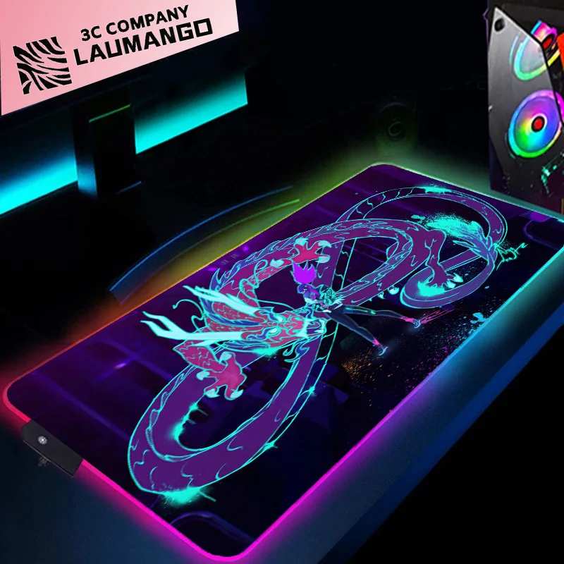 

Настольный коврик для мыши с подсветкой Jinx, игровой коврик для шкафа, KDA мышь, RGB аниме-ПЭД, аксессуары для ПК, игровой коврик, коврики Xxl, больш...