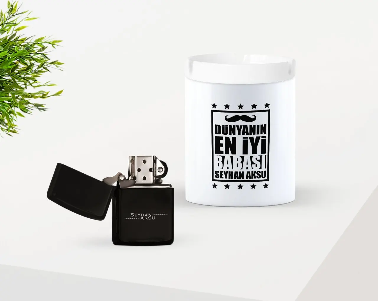 

Персонализированные Fathers Day Gift», «лучшие мировые отец дизайн Керамика пепельница и бензиновая Зажигалка Seti-5