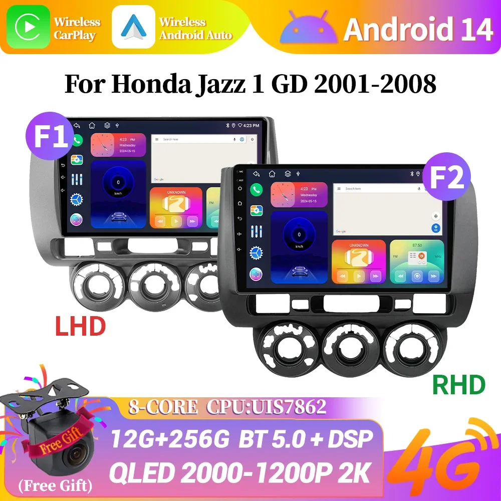 Android 14 для Honda Jazz 1 GD 2001-2008 Автомобильный радиоприемник Мультимедийный видеоплеер - Цена: 71769