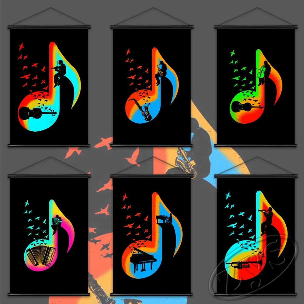 

Музыкальные подвесные свитки скрипка холст печать рога картины на стену художественная коллекция картины Домашний Декор модульные Плакат...