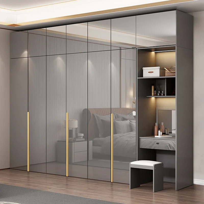 

Light Luxury Wardrobe Household Minimalist UV Bright Cabinet Wooden Paint Wardrobe