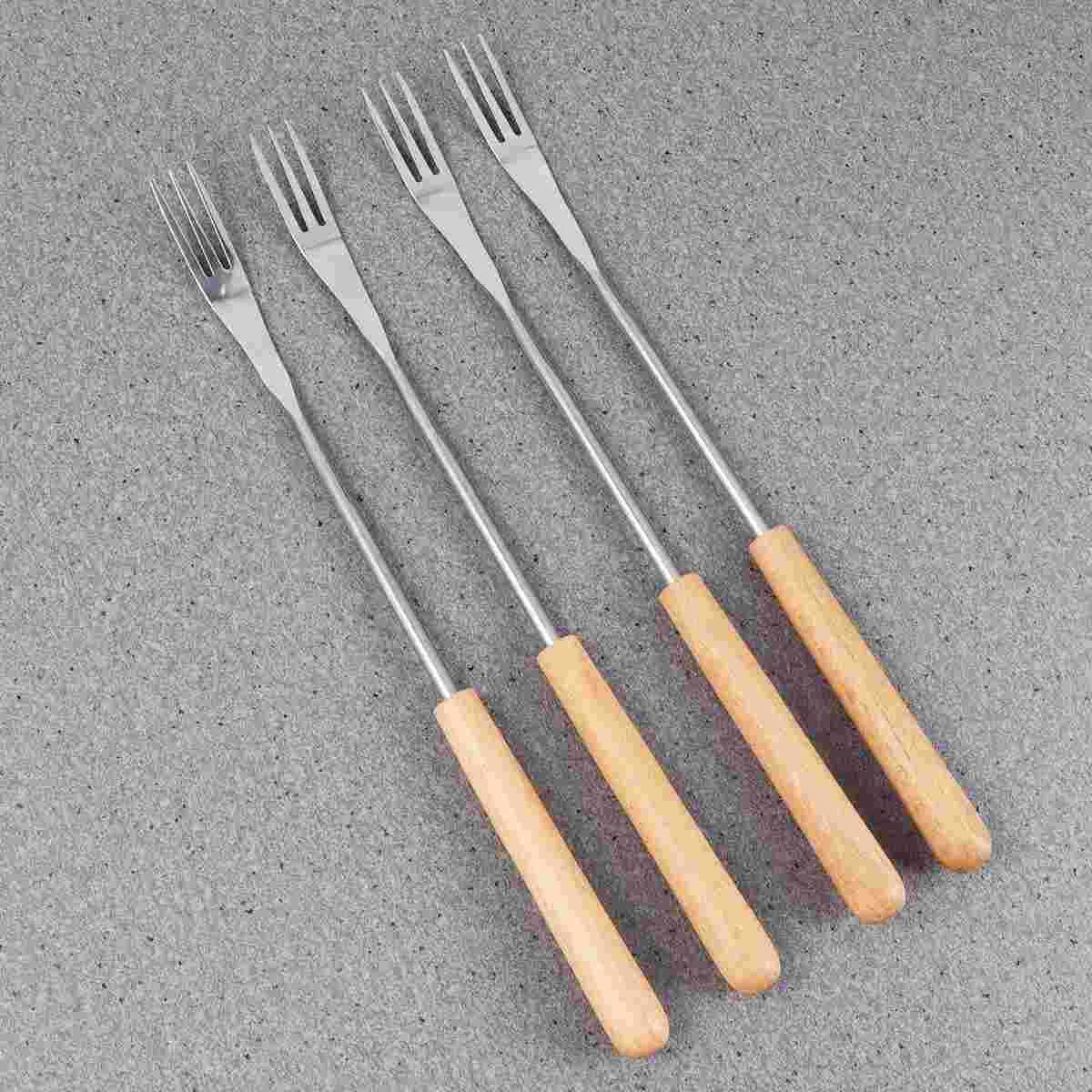 

Fondue Forks Fork Skewers Sticks Stainless Steel Handle Chocolate Cheese Wood Barbecue Grilling Fruit Hot Bbq Pot Dessert Wooden