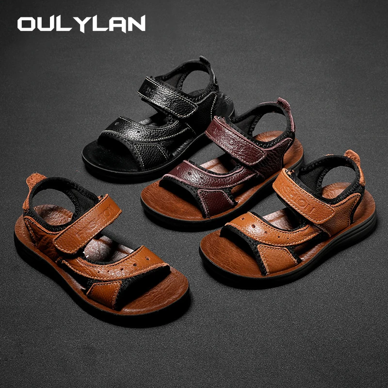 Сандалии из натуральной кожи для мальчиков дышащие пляжные туфли подиума