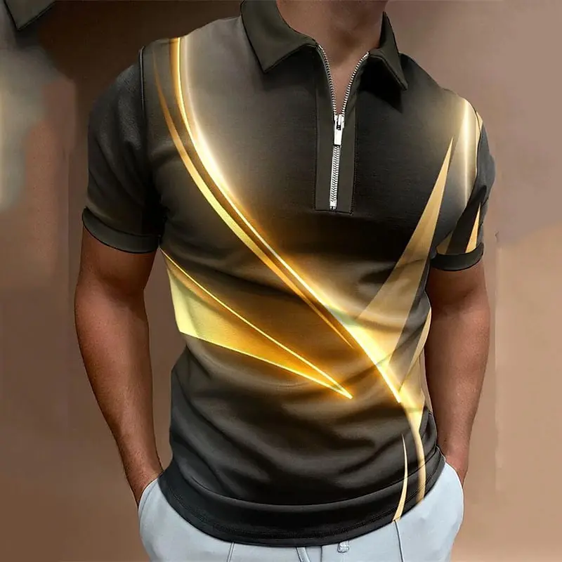 

Stripe Men's Polo Shirts Fashion Short Sleeve Business Office Tops Summer Casual Zipper Shirt Oversized Streetwear Men Clothing