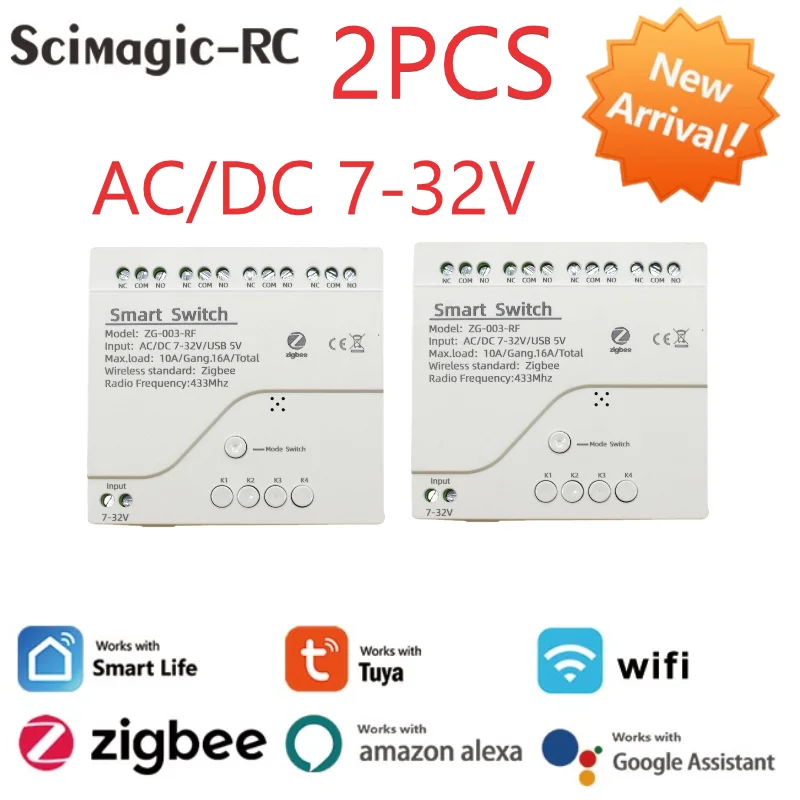 

1/2PCS Zigbee Tuya 4CH Умный дом RF контроллер 433 Пульт дистанционного 4-канального толчкового импульсного реле для Alexa Google Home с / без чехла