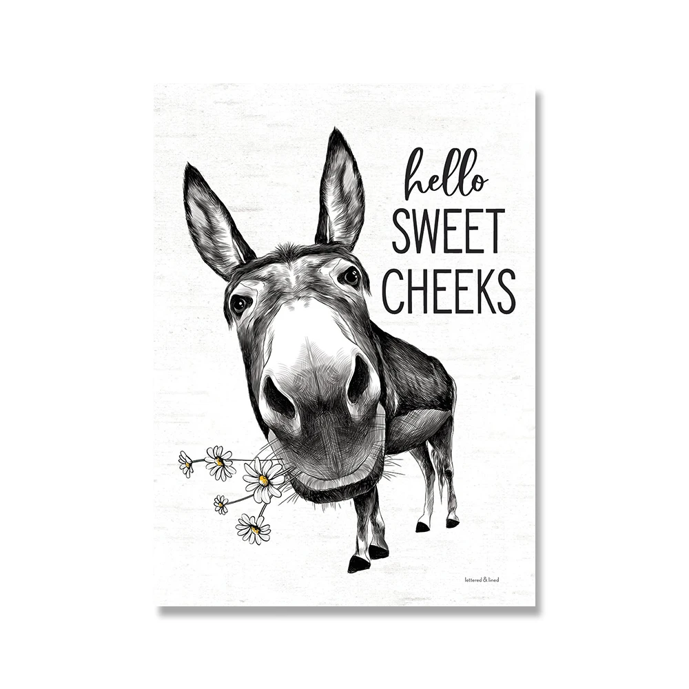 Смешной Ослик Hello милые щеки красивая задняя фотография черная Белая настенная