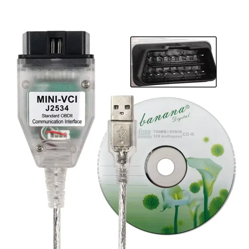 Фото Новейший интерфейс MINI VI 2024 V14.20.019 для чипа TIS Techstream MINI-VCI FT232RL J2534 2, диагностический кабель №3