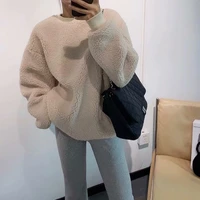 womens new winter plush thick lamb wool sweater korean style lazy loose casual soft cashmere solid color pullover hoodie top