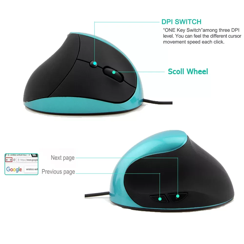 

Wired Vertical Gaming Mouse Ergonomic USB Cable Computer Mice 1600DPI Optical Mouse With Mouse Pad For PC Laptop Desktop