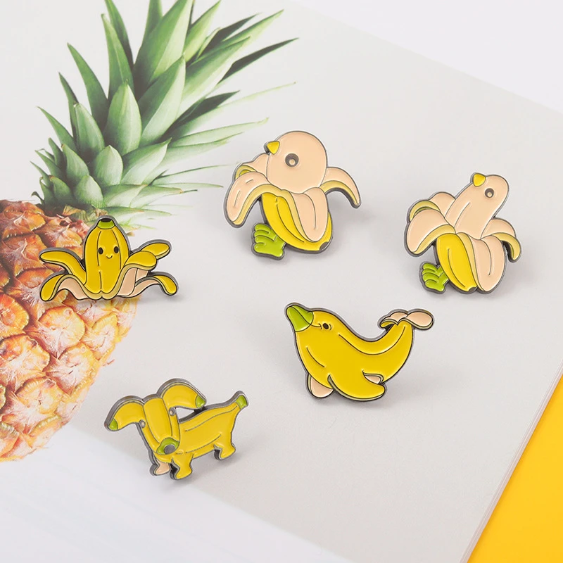 

Animal Banana Enamel Pins Cartoon Animal Chick Dolphin Dog Octopus Brooches Badge Jeans Lapel Pin Jewelry Gift for Friends Kids