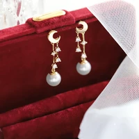 kawiia 925 sterling silver plated with 14k gold moon simple retro inlaid zircon love gem pearl earrings stud earrings for women
