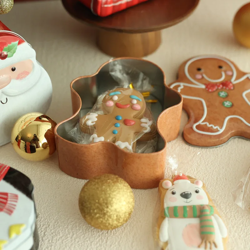 With Lid Metal Jars Coffee Tea Spice Candy Chocolate Jewelry Storage Case Gingerbread Man Packaging Box