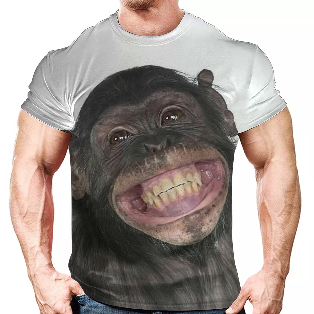

Men's Summer Fun Animal Pattern Short-sleeved 3d Gorilla Print T-shirt Street Casual Pullover Harajuku O-neck Tops Loose Retro