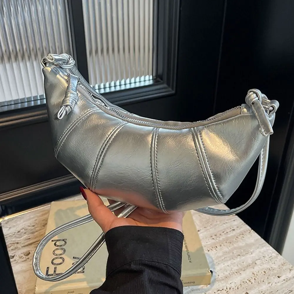 Элегантная сумка-круассан из искусственной кожи сумка для макияжа серебристая