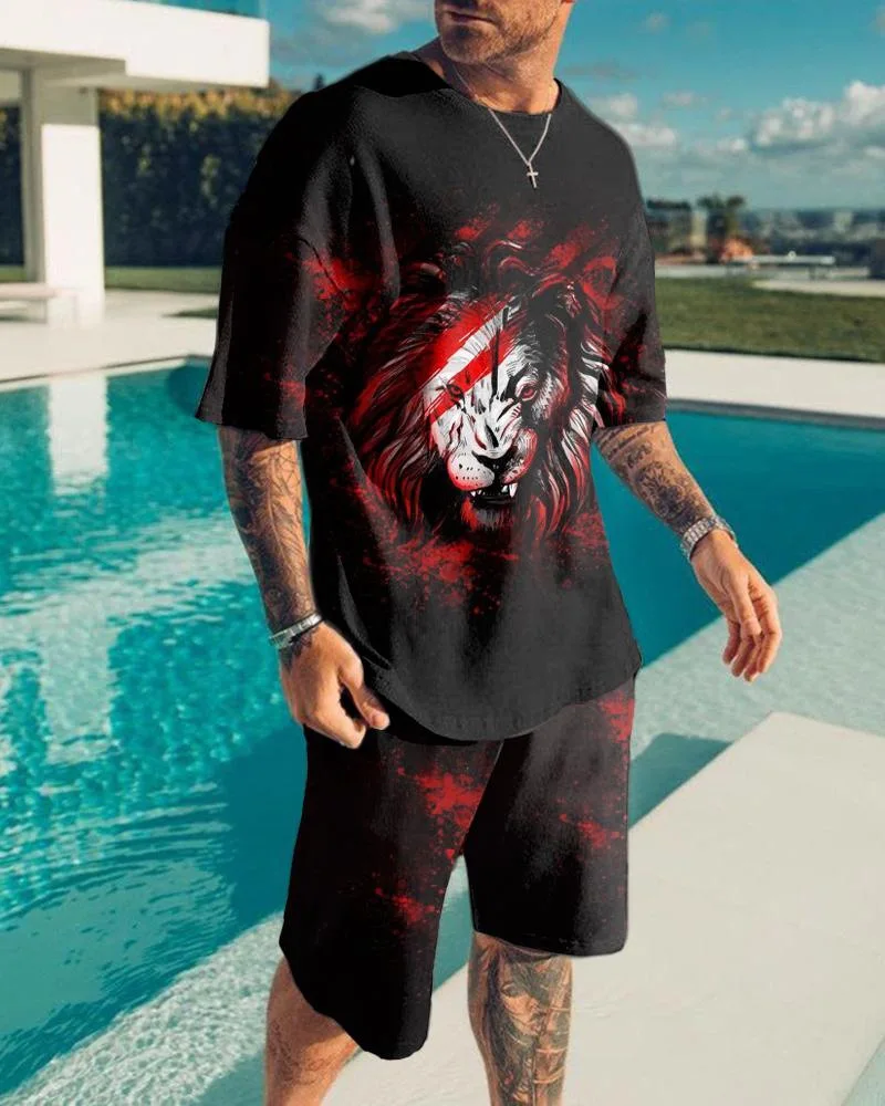 Summer New Men's Suit 3D Print Geometric patterns Short Sleeve Shirt Shorts Suit Fashion Shirt Men's Two Piece Set Streetwear