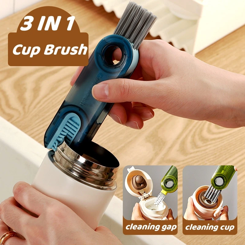 

Mini 3 In 1 Bottle Gap Cleaner Brush Multifunctional Cup Cleaning Brushes Water Bottles Clean Tool Silicone U-shaped Brush New