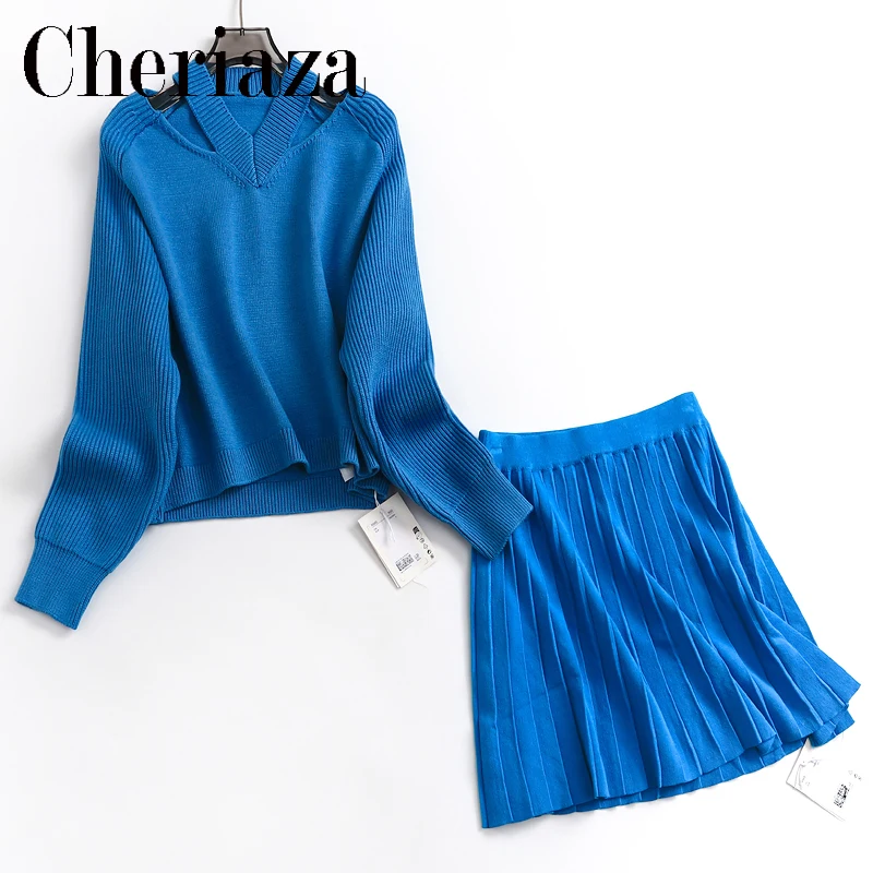 

Cheriaza Women Autumn Fashion Cropped V Neck Casual Knitted Sweater Vintage Long Sleeve Female Pullovers Chic Tops