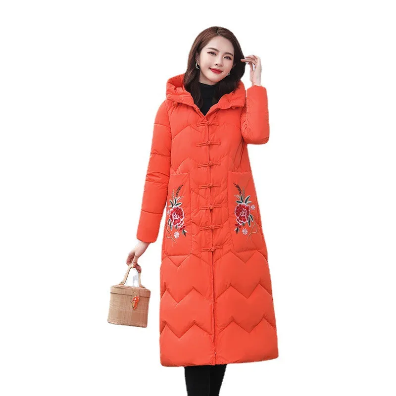 

Женский длинный пуховик с вышивкой, зимний пуховик из хлопка в Корейском стиле, модель JD1819, 2019