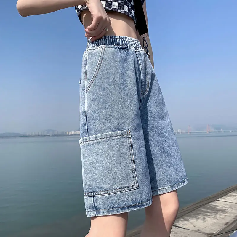 Denim Bermuda Jean Cargo Wide Shorts Womens Summer Blue Y2K Baggy Shorts Jeans Ladies High Waisted Cute Long New Shorts Women