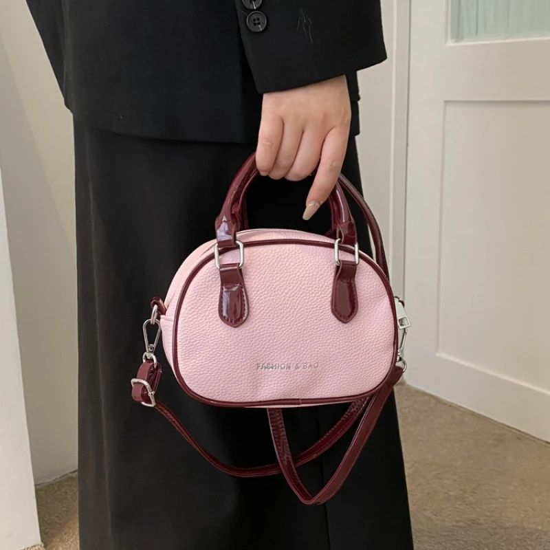 Fashion Circular Small Simple Top Handbags and Purses Retro Litchi Leather Women's Shoulder Bag Luxury Designer Crossbody Bags