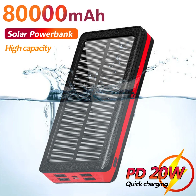 

Portable Fast Charger 80000mAh Solar Power Bank Is Suitable for Xiaomi Iphone Samsung Outdoor Travel External Battery 4USB Port