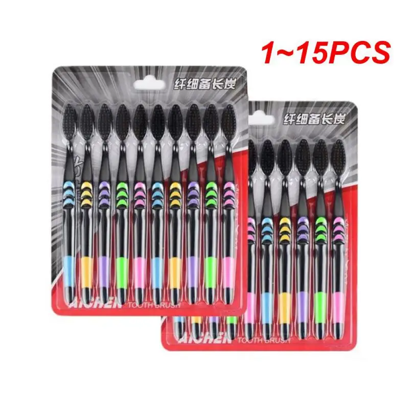 

1~15PCS Personal Environmental Bamboo Charcoal Toothbrush for Oral Health Low Carbon Medium Soft Bristle Wooden Handle