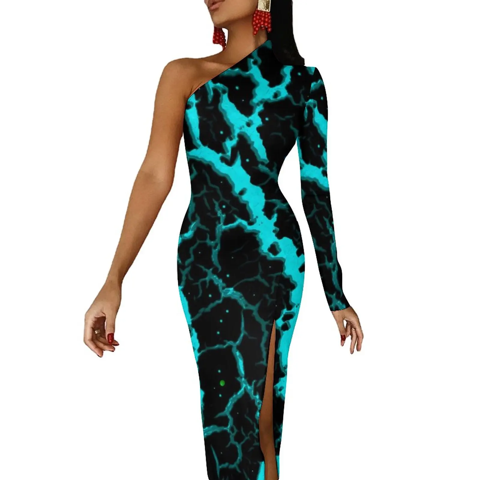 

Cracked Space Lava Maxi Dress Long Sleeve Abstract Art Cute Bodycon Dress Autumn Party Long Dresses Woman Graphic Vestido