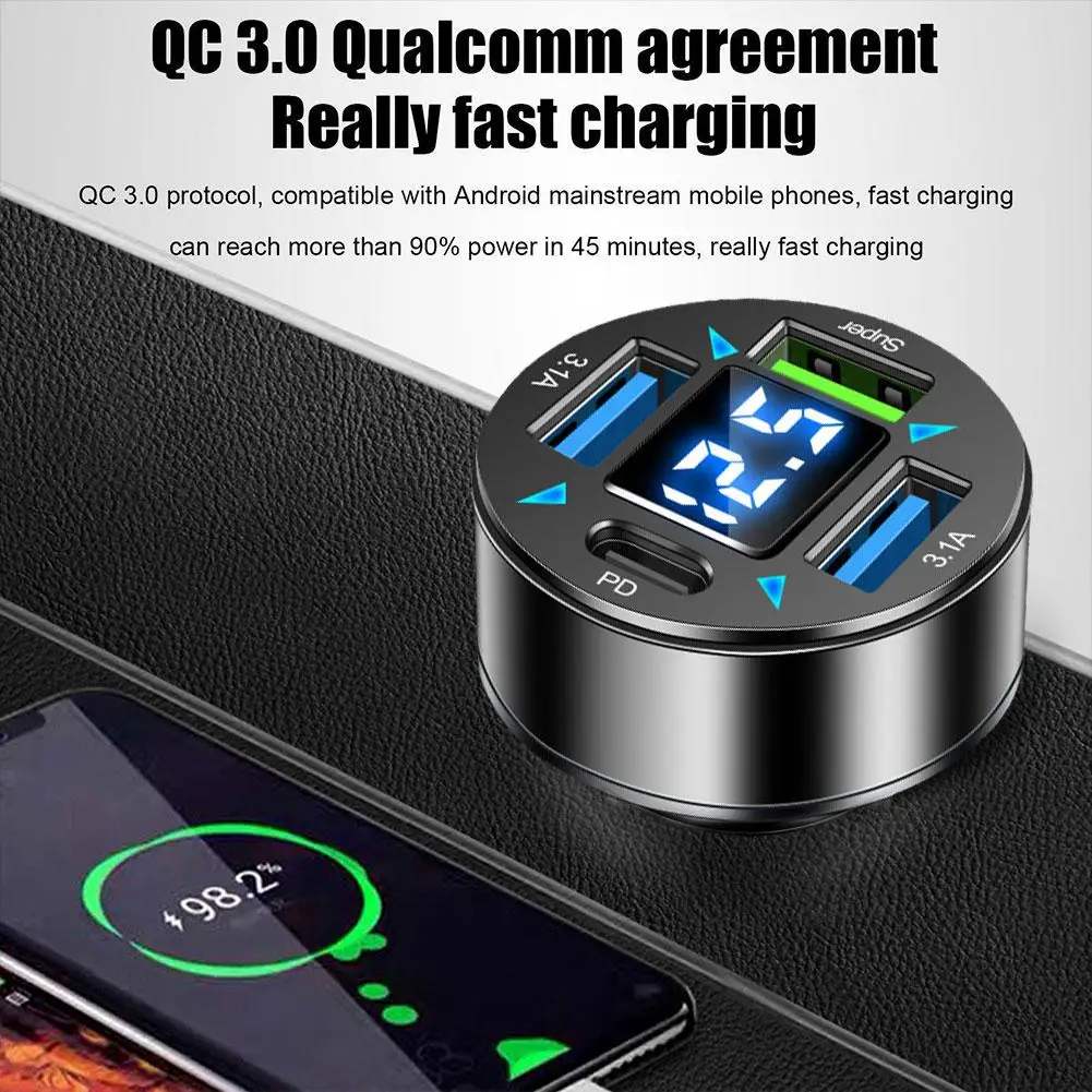 Адаптер питания для IPhone L0K8 зарядное устройство с 4 портами и синим светом Тип C