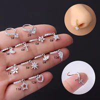 2022 new 1pcs fashion 316l surgical stainless steel cz dangle nose studs colorful indian screw nose rings nose piercing jewelry