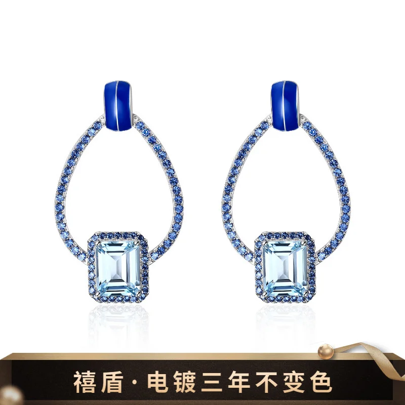 

brand genuine Luxury real jewels French Romantic Designer s925 Silver Inlaid Natural Colorful Topaz Earrings high quality