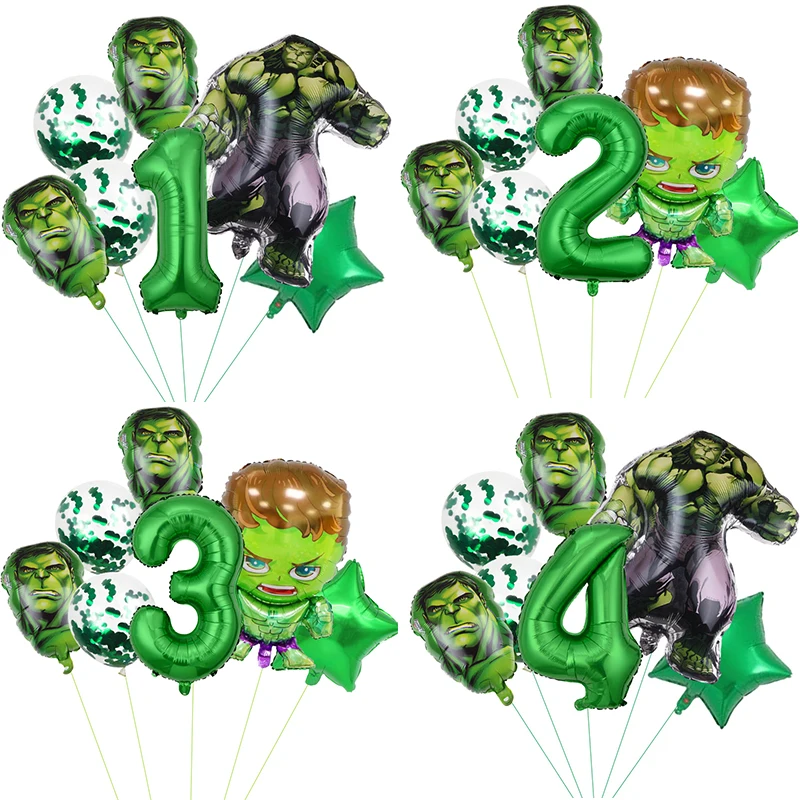 

7pcs/set Superhero Hulk Foil Balloons 32 Inch Green Numbers Balloons Birthday Party Decorations Boy Kids Toys Baby Shower Balls