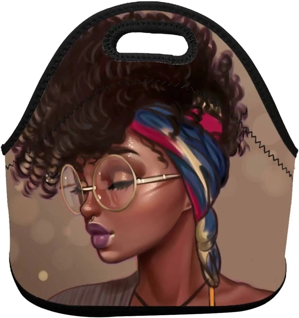 

Afro African Women Lady Neoprene Lunch Bag Insulated Lunch Box Tote for Women Men Adult Kids Teens Boys Teenage Girls Toddler