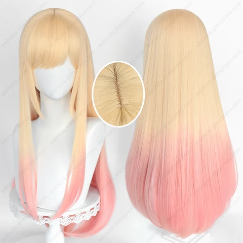 Парики для косплея аниме Марин Китагава, Длинные прямые термостойкие синтетические волосы с розовым окрашенным градиентом, 80 см