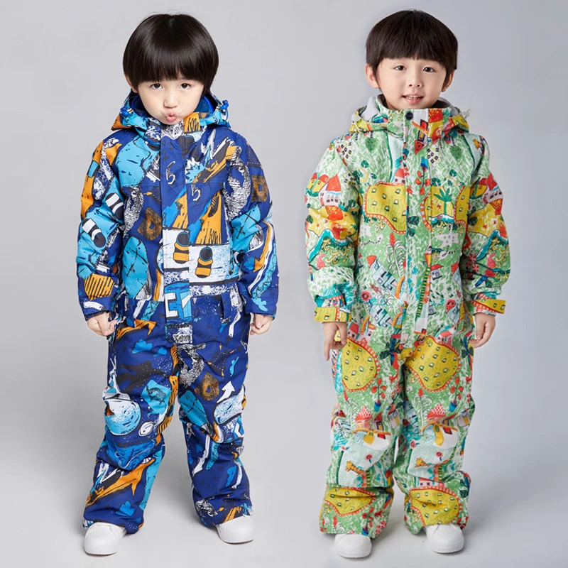 

2022 Warm Up Children Ski Cltohes Hooded Baby Boy One Piece Snowsuit Outdoor Mountain Kids Snow Jumpsuit Alpine Teens Overalls