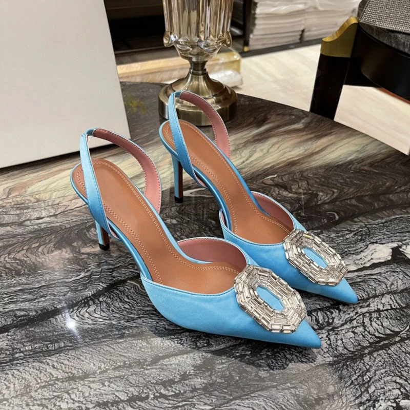 

Женские босоножки Baotou, новинка 2022, шелковые туфли, туфли с острым носком на тонком каблуке 8 см, туфли на высоком каблуке, прозрачная обувь с кристаллами