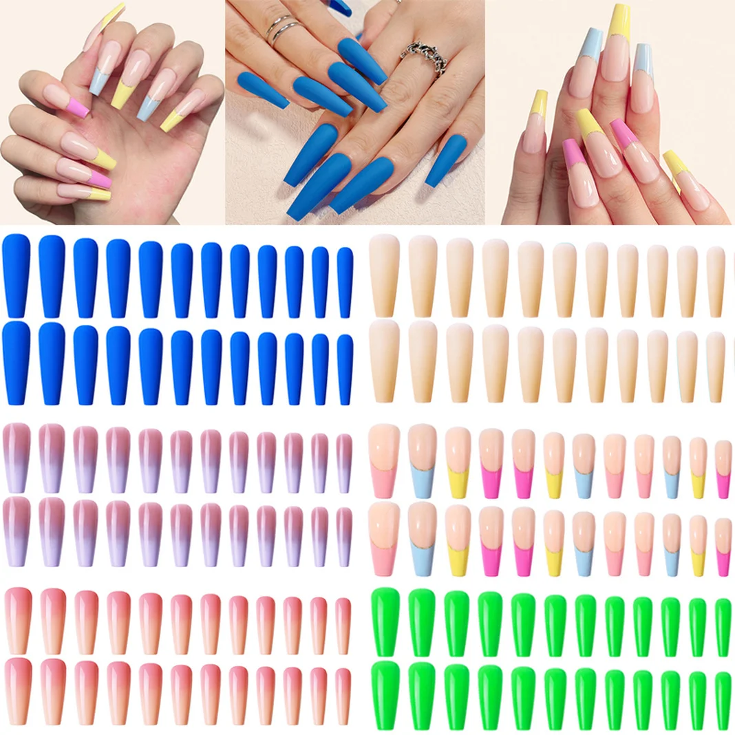 

24pcs Fake Nail with Design Solid Color Long Natural Coffin False Nails Ballerina French Nail Art Tips Artificial Nail Extention