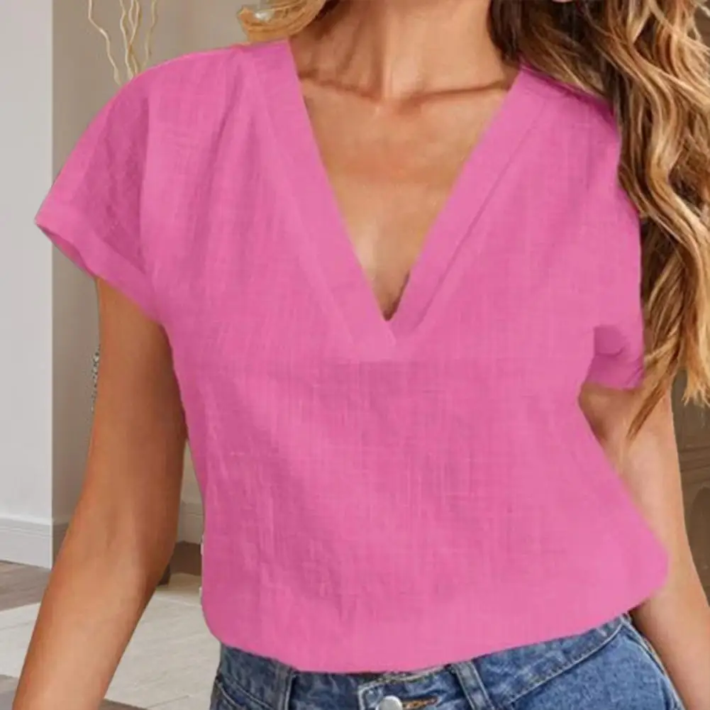 

Простая Влагоотводящая футболка с V-образным вырезом, повседневный Свободный Летний женский топ, Модный женский Однотонный пуловер, топ для свиданий