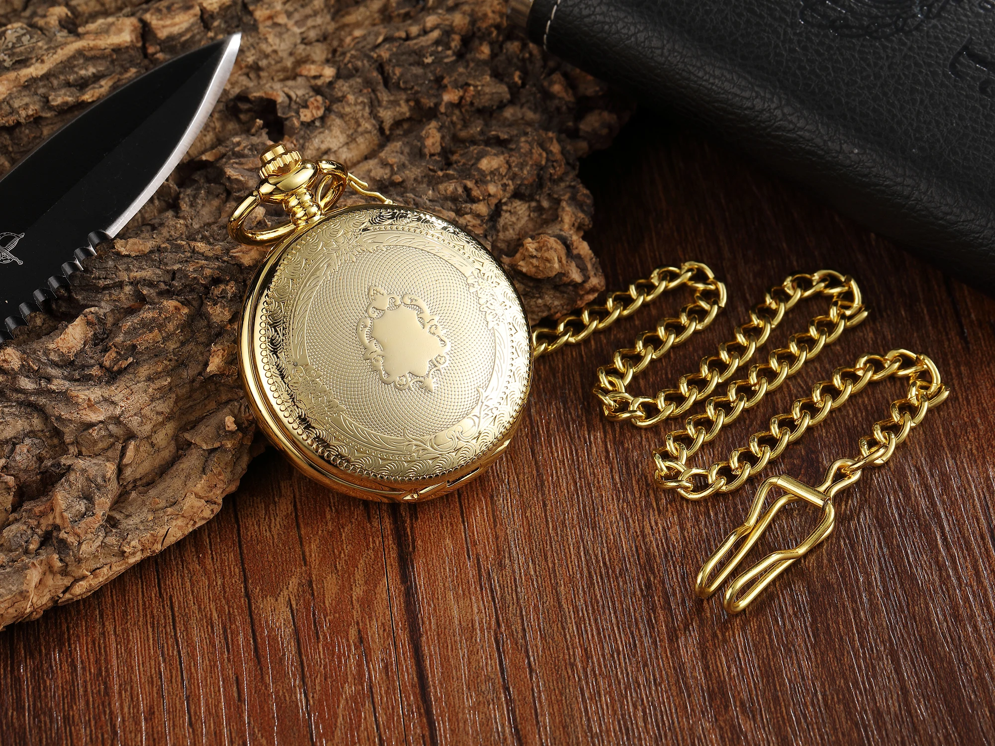Gold Antique Steampunk Vintage Roman Numerals Automatic Mechanical Pocket Watch Necklace Unisex Retro Clock Chain Reloj Hombre