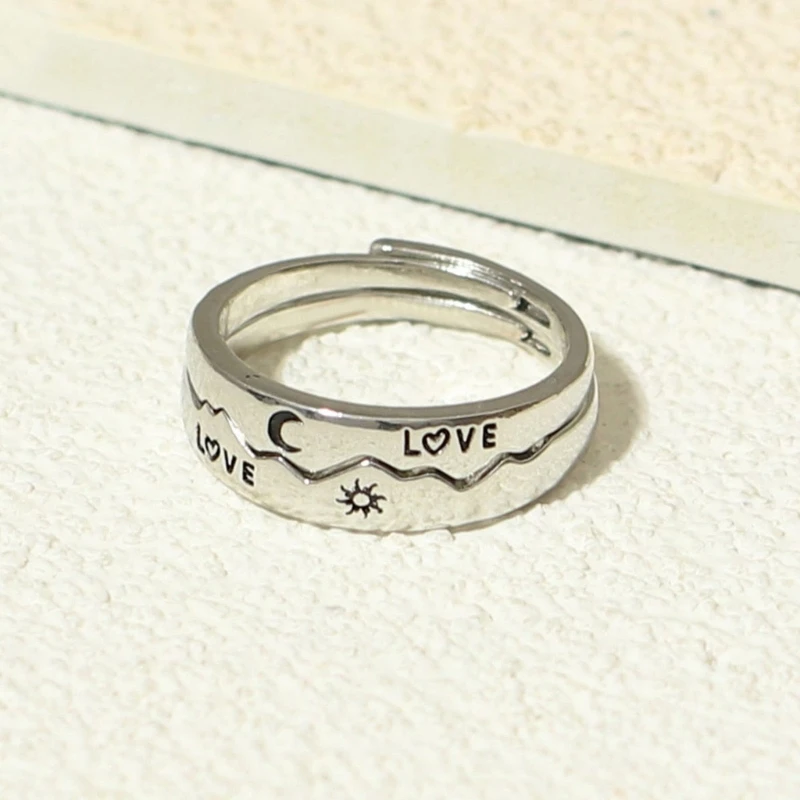 

Vintage Couple Ring Moon Love Letter 3 Color Open Rings for Women Men 264E