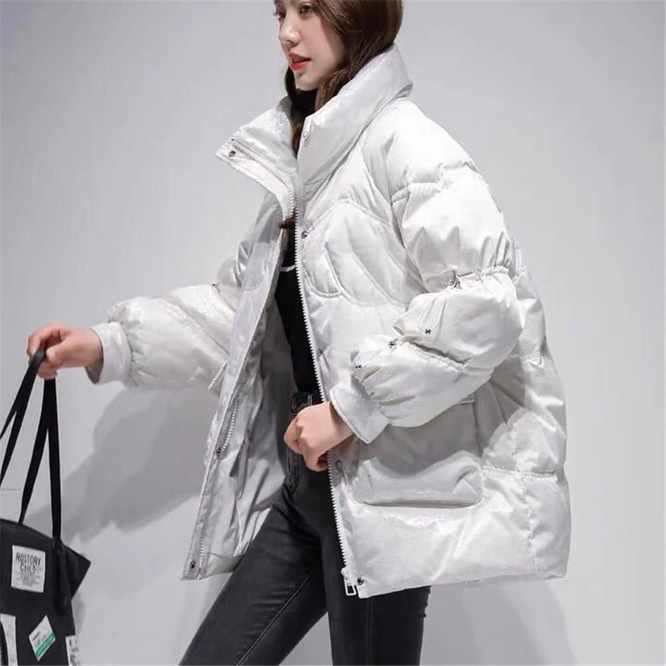 

2021 Winter Parkas Women Jacket Stand Collar Thick Short Warm Down Jacket Padded White Duck Down Coat Female Outerwear