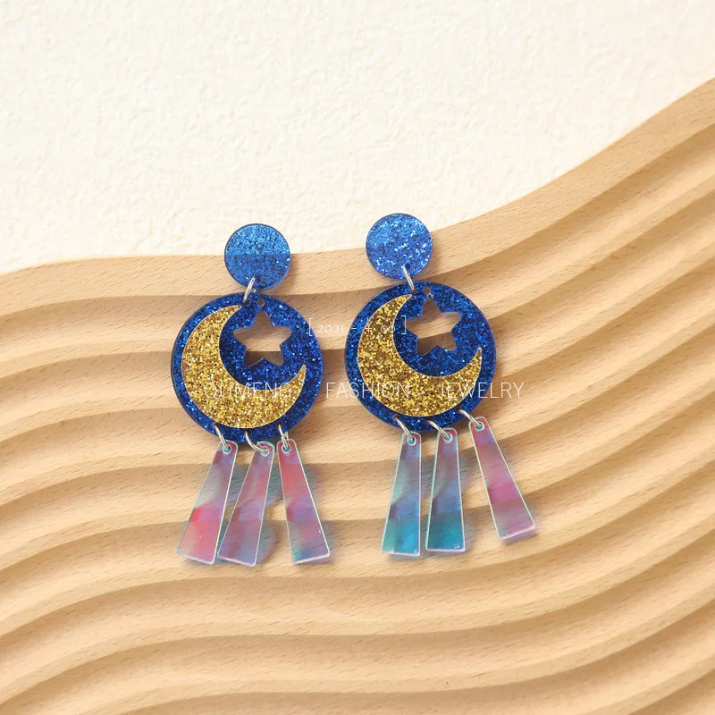 

Novelty Acrylic Moon Star Earrings Vintage Tassel Laser Cut Jewelry Fantasy Personalized Party Party Party Earrings Unique Gift
