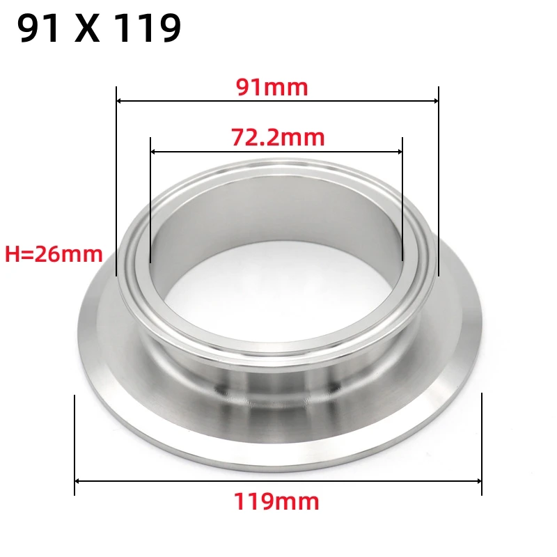 SS304 санитарный тройной зажим, Концевая крышка редуктора 1,5 дюйма 2 дюйма 2,5 дюйма 3 дюйма 4 дюйма, фланец OD 50,5 64 77,5 91 119 мм, обжимное кольцо, фитинг для труб домашнего пивоварения