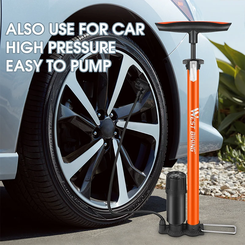 WEST BIKING Bike Ball Pump Inflator Bicycle Floor Pump with Gauge for Presta and Schrader Bicycle Pump Valves-160Psi Max