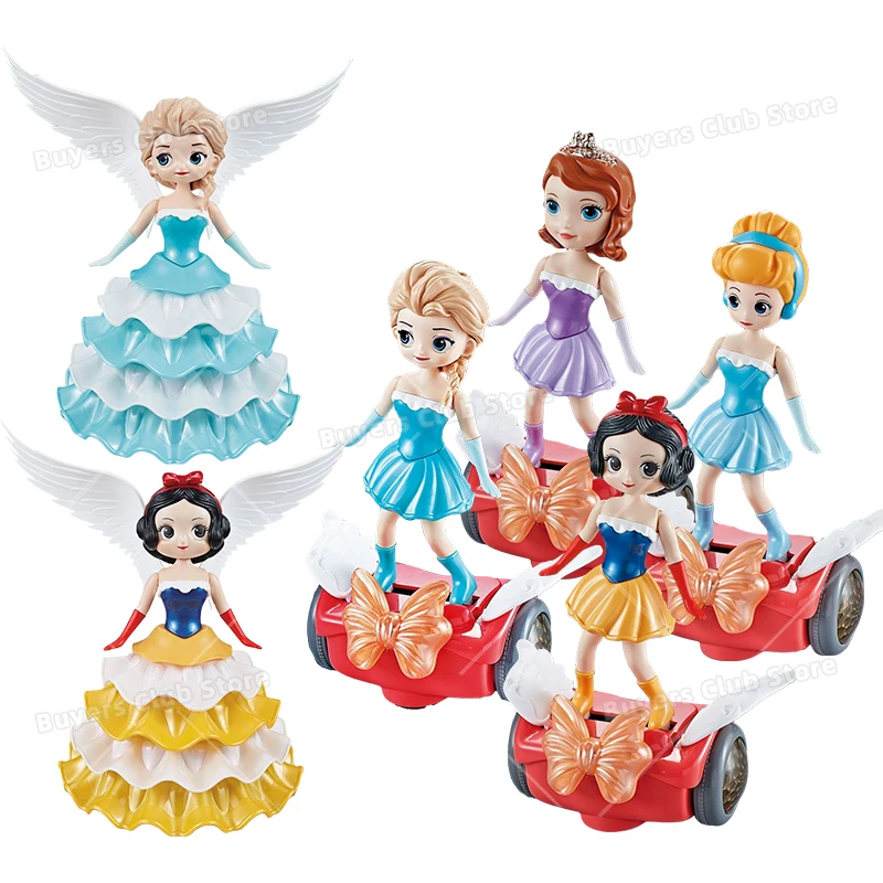 

Disney Princess Spin Dancing Angel Dolls Toys Action Figures Frozen Elsa Snow White Q Posket Glowing Model Kids Toys Girls Gifts