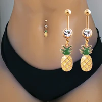 new fashion cute fruit pineapple belly button piercing belly button navel rings bikini beach body piercing quality jewelry