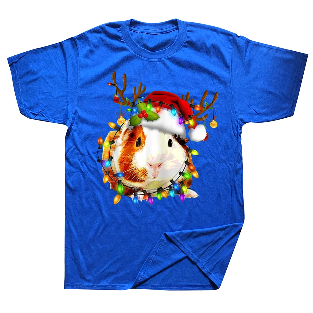 

Funny Guinea Pig Christmas Lights T Shirts Summer Graphic Cotton Streetwear Short Sleeve Birthday Gifts T-shirt Mens Clothing