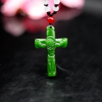 natural green jade cross jesus pendant necklace chinese hand carved fashion charm jewelry accessories amulet gifts for women men