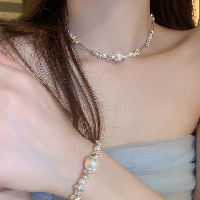Нерегулярный сломанный серебряный жемчуг ожерелье браслет для женщин и девочек